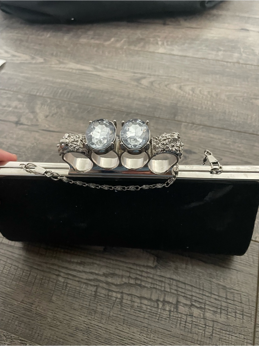 Black Knuckle Clutch with Crystal Accents